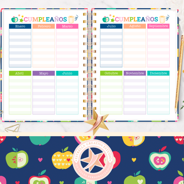 Agenda Escolar Personalizada 2026 - 2027-Manzanas (Docente / Estudiante)