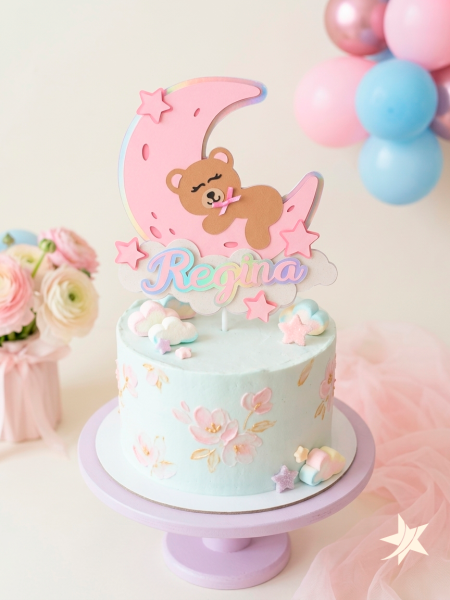 Cake Topper Osito en la Luna con estrellas - Personalizado