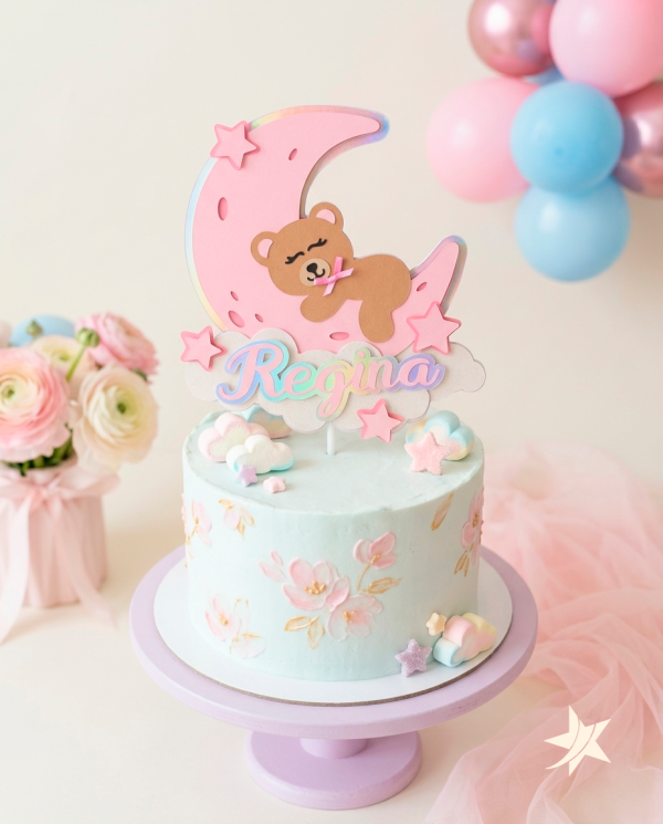 Cake Topper Osito en la Luna con estrellas - Personalizado