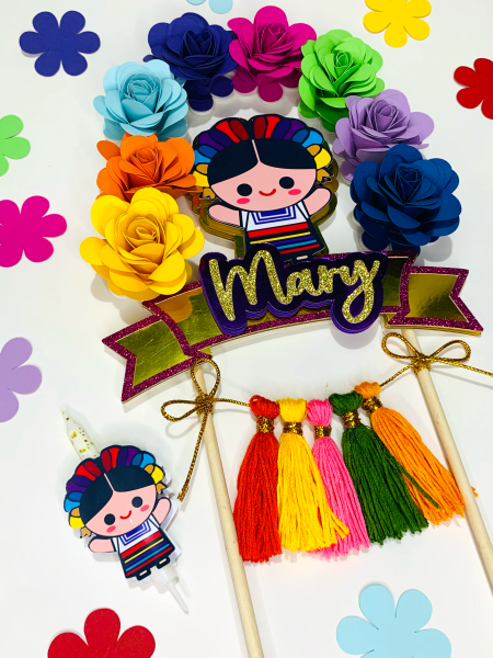 Cake Topper de Muñeca Lele con corona de flores y velita - Personalizado