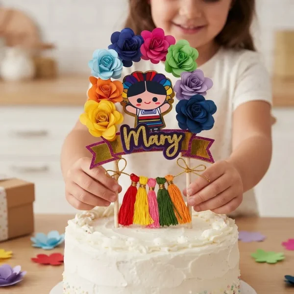 Cake Topper de Muñeca Lele con corona de flores y velita - Personalizado